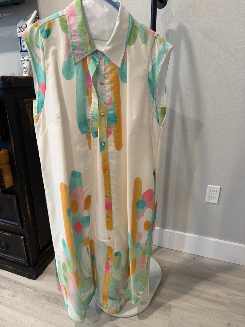 Velvet Sleeveless Maxi Dress in Cream with Teal, Pink & Mustard Accents
